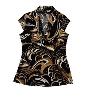 Y2K Women’s Brown & Black Funky/Floral Patterned Fitted Top
